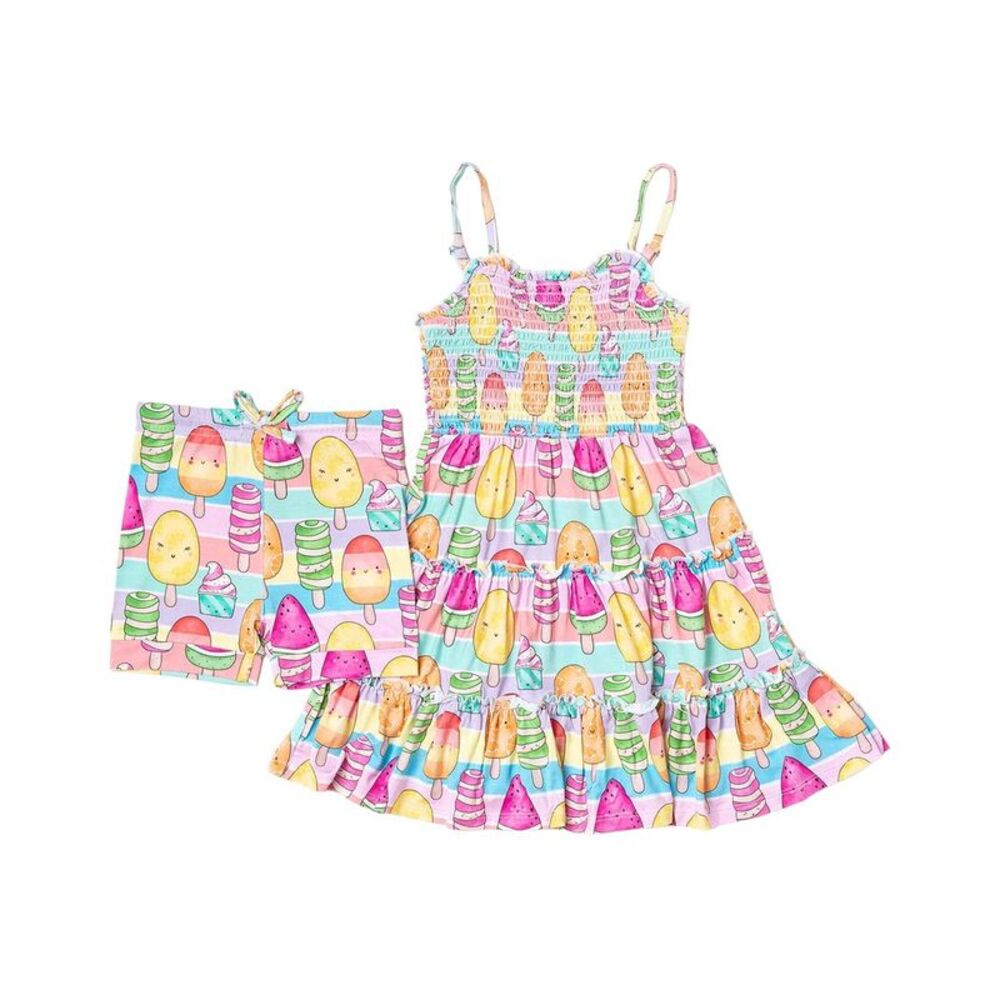 Bums & Roses Girls  Treat Yo'self Sleeveless Dress & Short, Multicolor